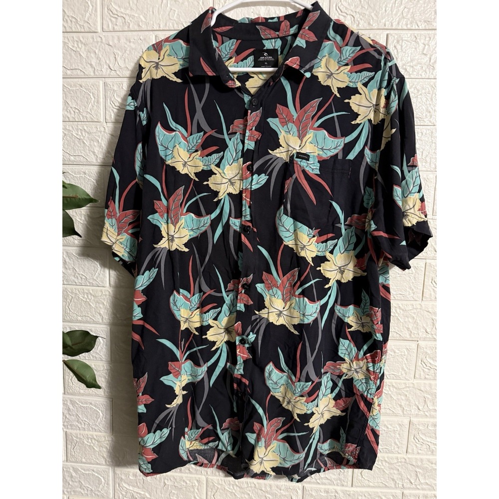 Rip Curl Mens Floral Print Button Down Shirt XL Short Sleeve Multicolor Relaxed